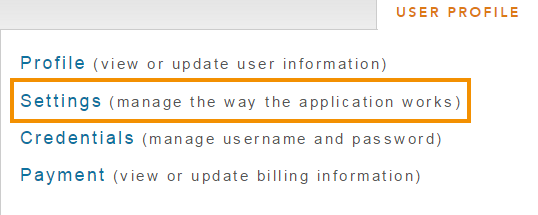 Configurações de perfil de usuário